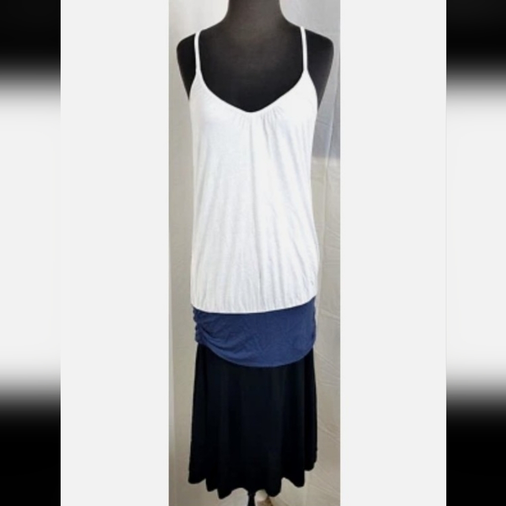 Lascana Sleeveless White, Black & Blue Soft Light 100% Viscose Dress - NWT